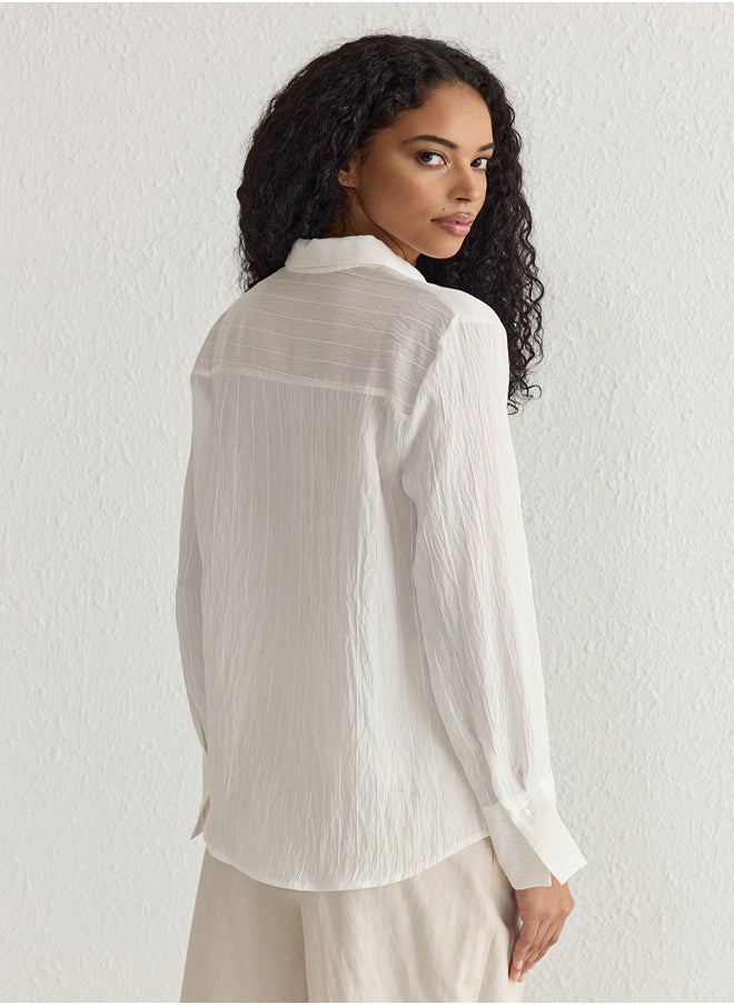 White Striped Textured Fabric Regular Regular Fit Shirt TWOSS25GO00013