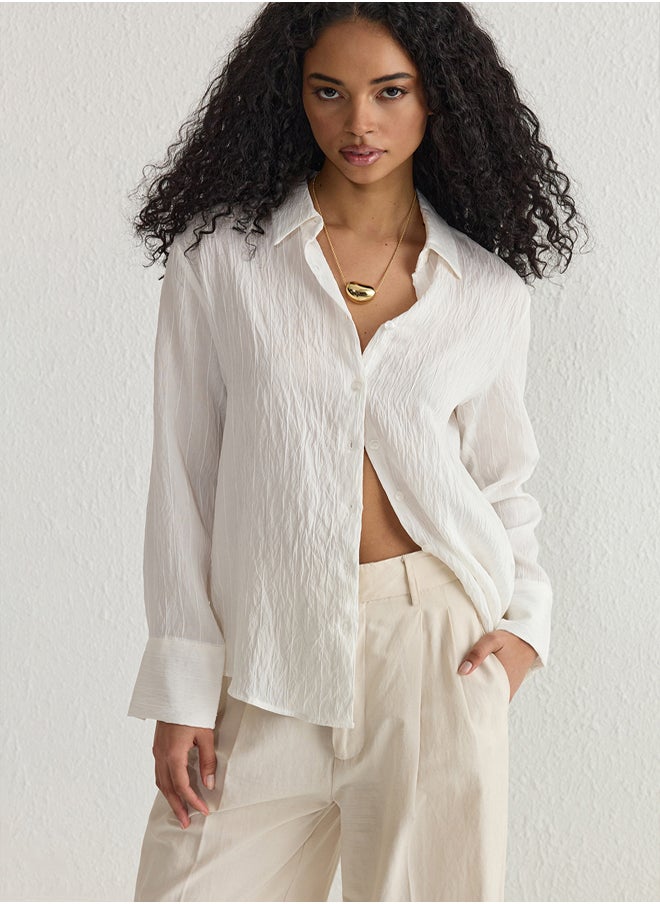 White Striped Textured Fabric Regular Regular Fit Shirt TWOSS25GO00013