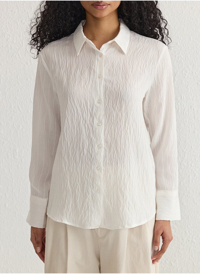 White Striped Textured Fabric Regular Regular Fit Shirt TWOSS25GO00013
