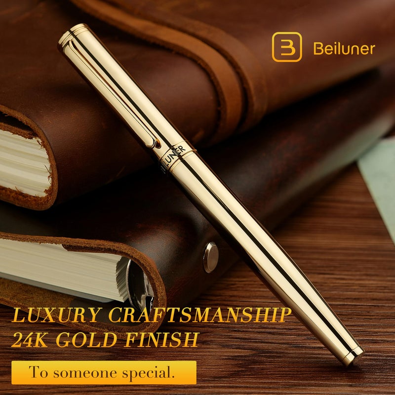 BEILUNER Gold Fountain Pen,Stunning Luxury Pens with 24K Gold Finish, Gorgeous 24K Gilded Nib(Fine), Trustworthy Pen Gift for Men&Women -Ink Converter-Elegant, Professional, Nice Pen for Writing - Image 3