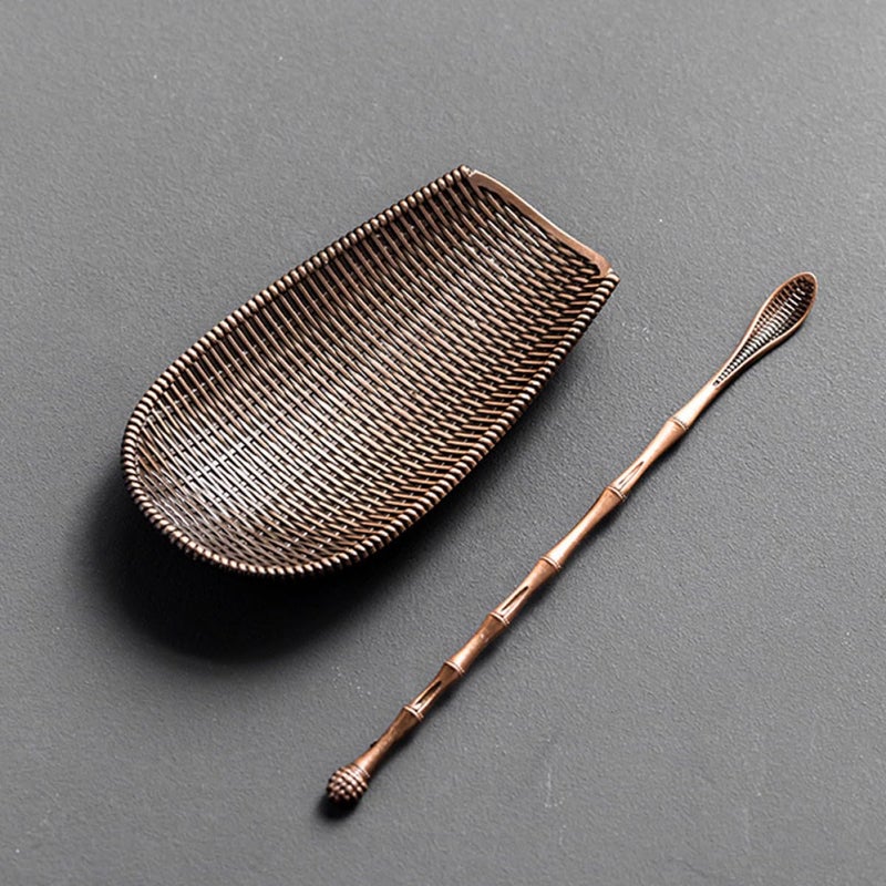 Retro Textured Alloy Tea Scoop Needle Set For Loose Leaf Brewing Measuring - Image 3