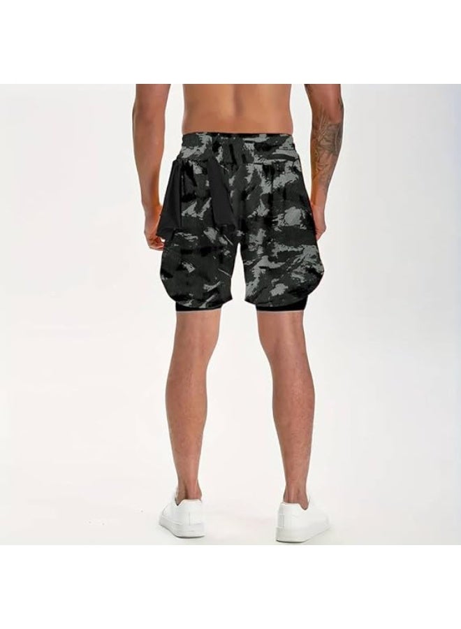 VITION Gym Shorts for Men, Men's Activewear Running Shorts,Drawstring Gym Shorts Men, 2 Layer Loose Athletic Shorts with 4 Pockets (Medium, Graffiti Gray Camouflage) - Image 5
