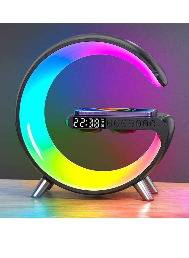Smart Bluetooth Speaker Wireless Phone Charger LED Light, Multifunctional RGB Night Light and Charging Station, Smart Sounder Alarm Clock for Bedroom Smart Desk Lamp Control with App - Image 1