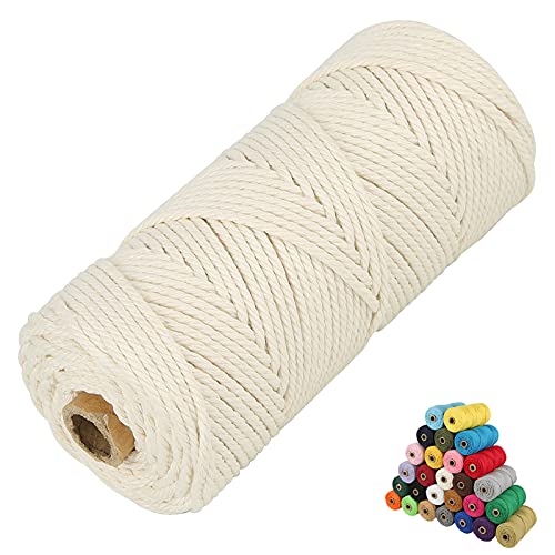 LECZIVOEN Macrame Cotton Cord 4 Ply Twisted Macrame Yarn Natural Cotton Cord Perfect Macrame Supplies for Macrame Plant Hangers DIY Crafts Beige 3mm109Yards