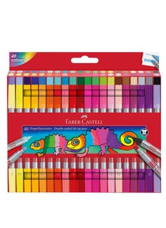 FABER-CASTELL Faber-Castell Double-Ended Felt Tip Pens 40 Color, With a fine and a thick tip,Thin tip for fine lines,Thick tip for all-over colour,Washes out of most fabrics  - Image 1