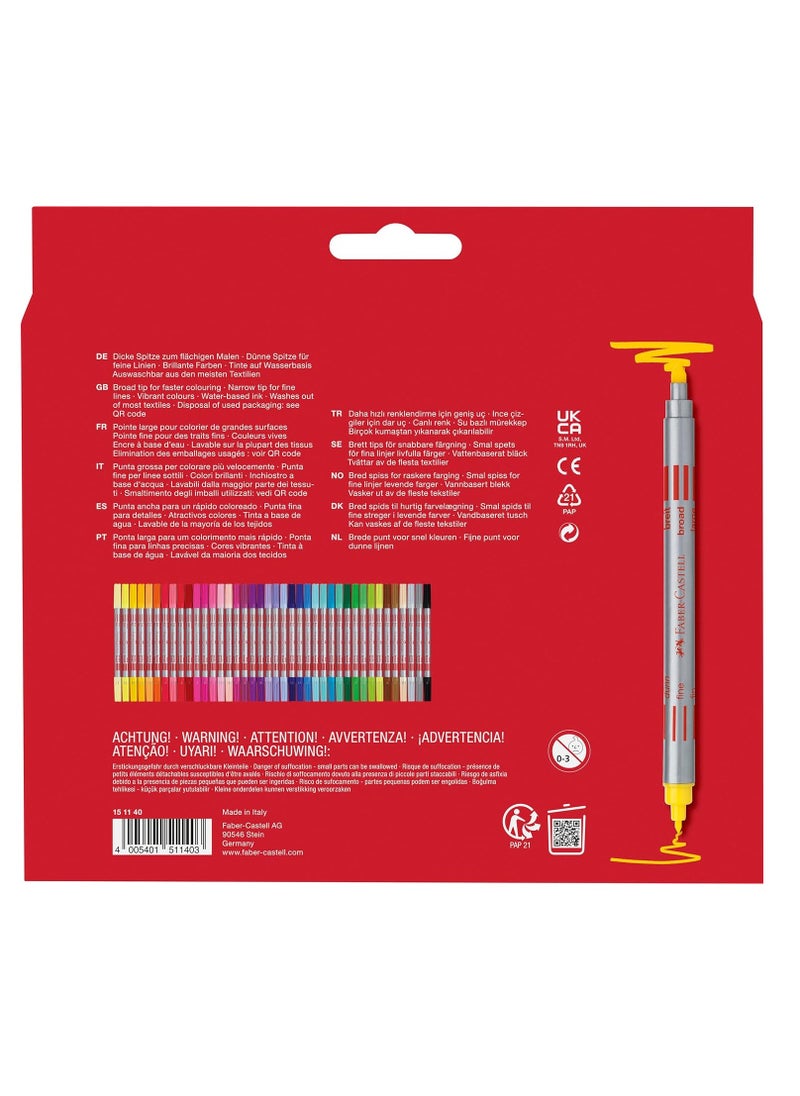 FABER-CASTELL - Faber-Castell Double-Ended Felt Tip Pens 40 Color, With a fine and a thick tip,Thin tip for fine lines,Thick tip for all-over colour,Washes out of most fabrics - Image 1