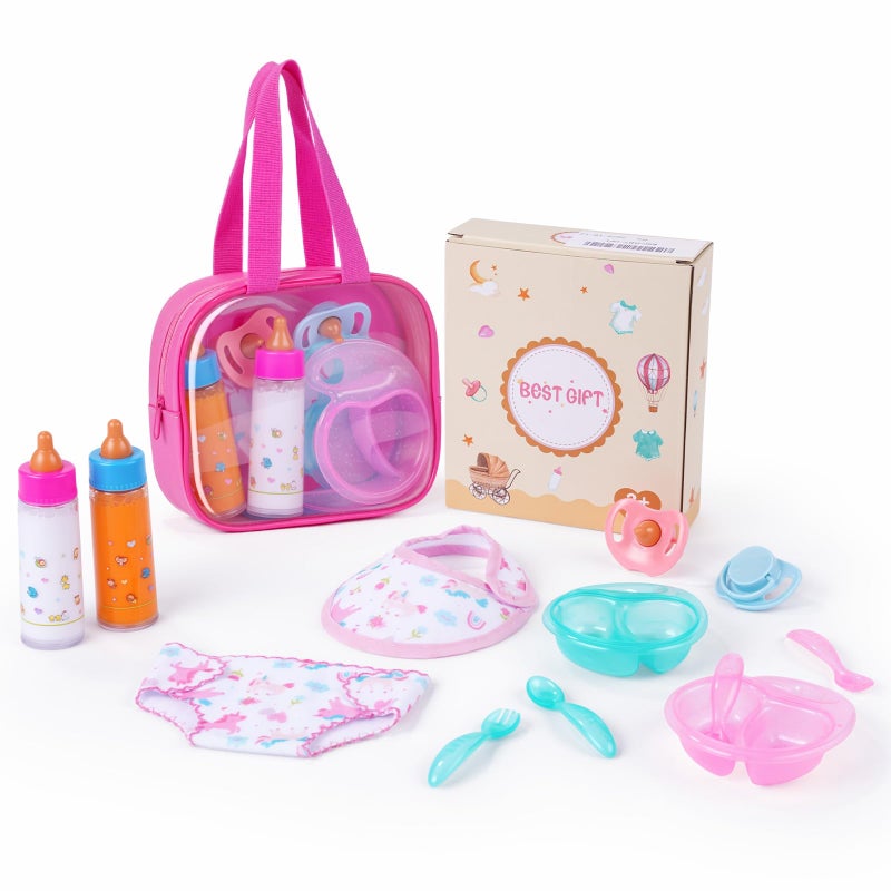 BABESIDE 13 Pcs Baby Doll Accessories Set with Magic Bottles Diapers Pacifiers and Storage Bag Baby Doll Feeding Set with Realistic Baby Doll Accessories for Girls Pretend Play Toys - Image 3