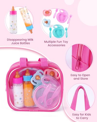 BABESIDE 13 Pcs Baby Doll Accessories Set with Magic Bottles Diapers Pacifiers and Storage Bag Baby Doll Feeding Set with Realistic Baby Doll Accessories for Girls Pretend Play Toys - Image 5