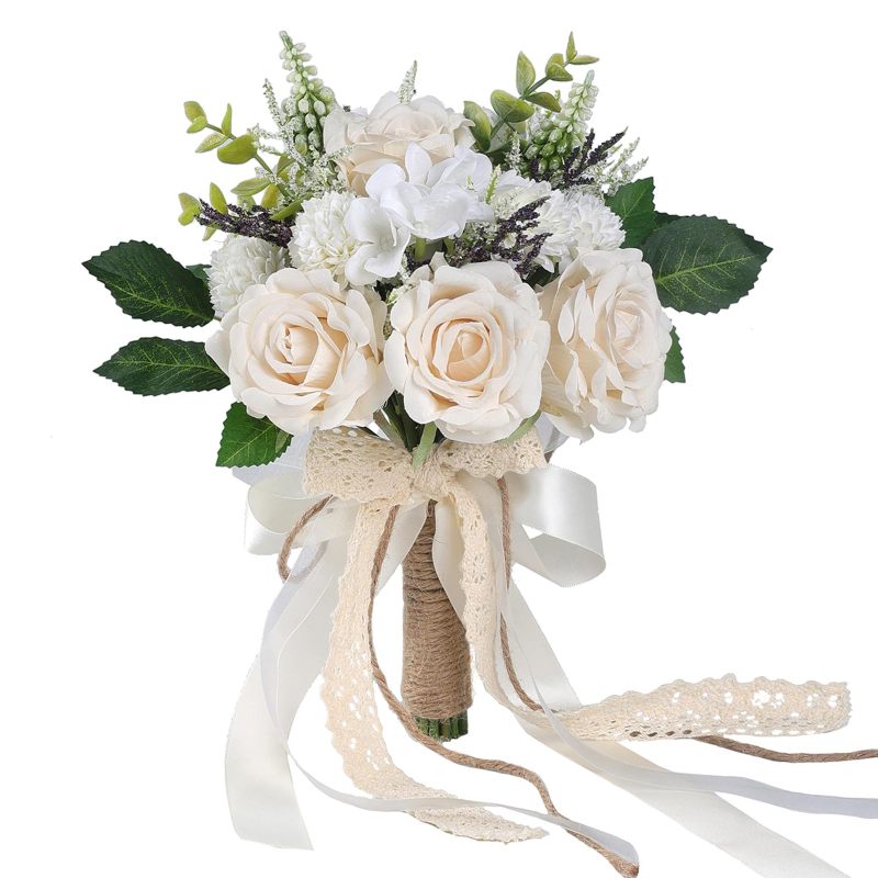 زهرة زفاف صناعية ارتفاعها 10.6 بوصة وقطرها 7.5 بوصة بأزهار حريرية واقعية - أزهار وهمية دائمة ومقاومة للتلوين للزينة في حفل الزفاف للعروس والعروسات في الكنيسة - Image 1