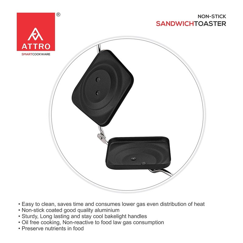 ATTRO Attro NonStick Sandwich Gas Toaster Regular Black  - Image 3