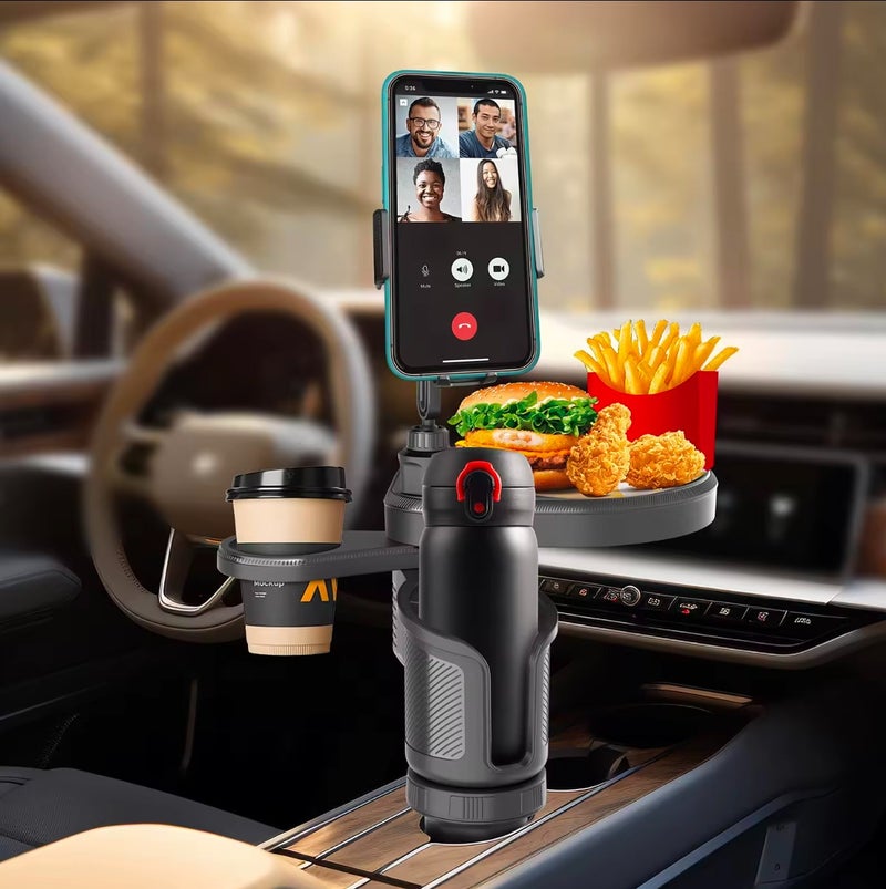 4-in-1 Multifunctional Car Cup Holder with Food Tray and Phone Mount - Image 2