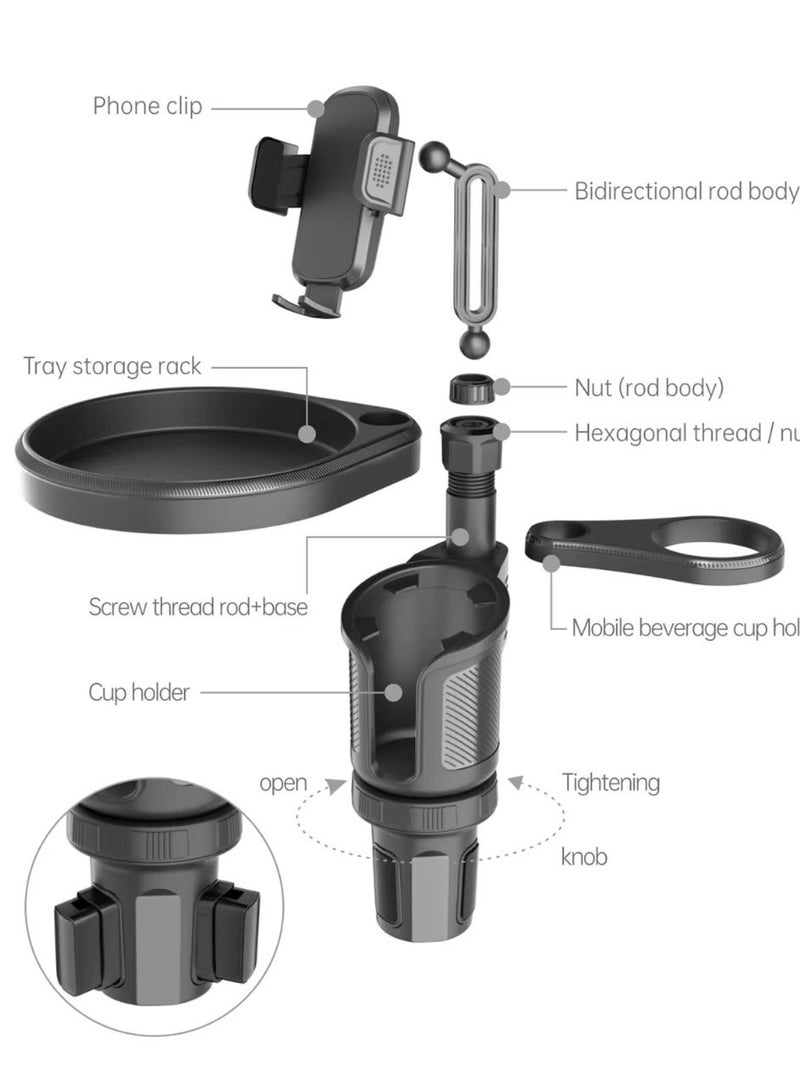 4-in-1 Multifunctional Car Cup Holder with Food Tray and Phone Mount - Image 3