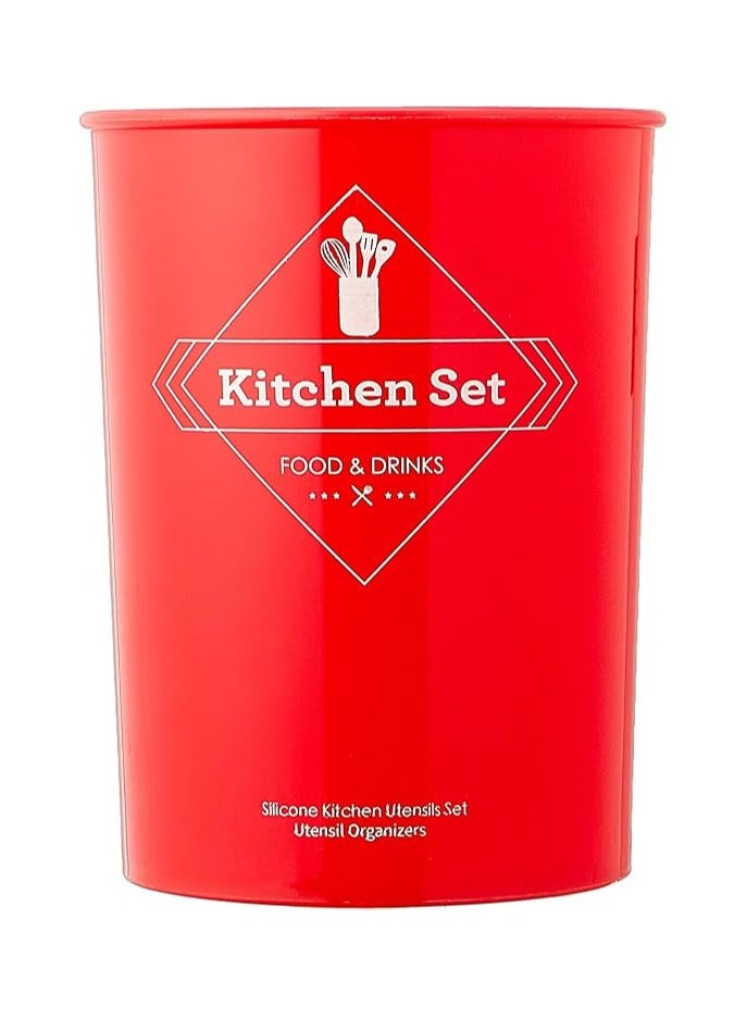 Silicone distribution kit for kitchen - red with wooden handles, 11 pieces - Image 2