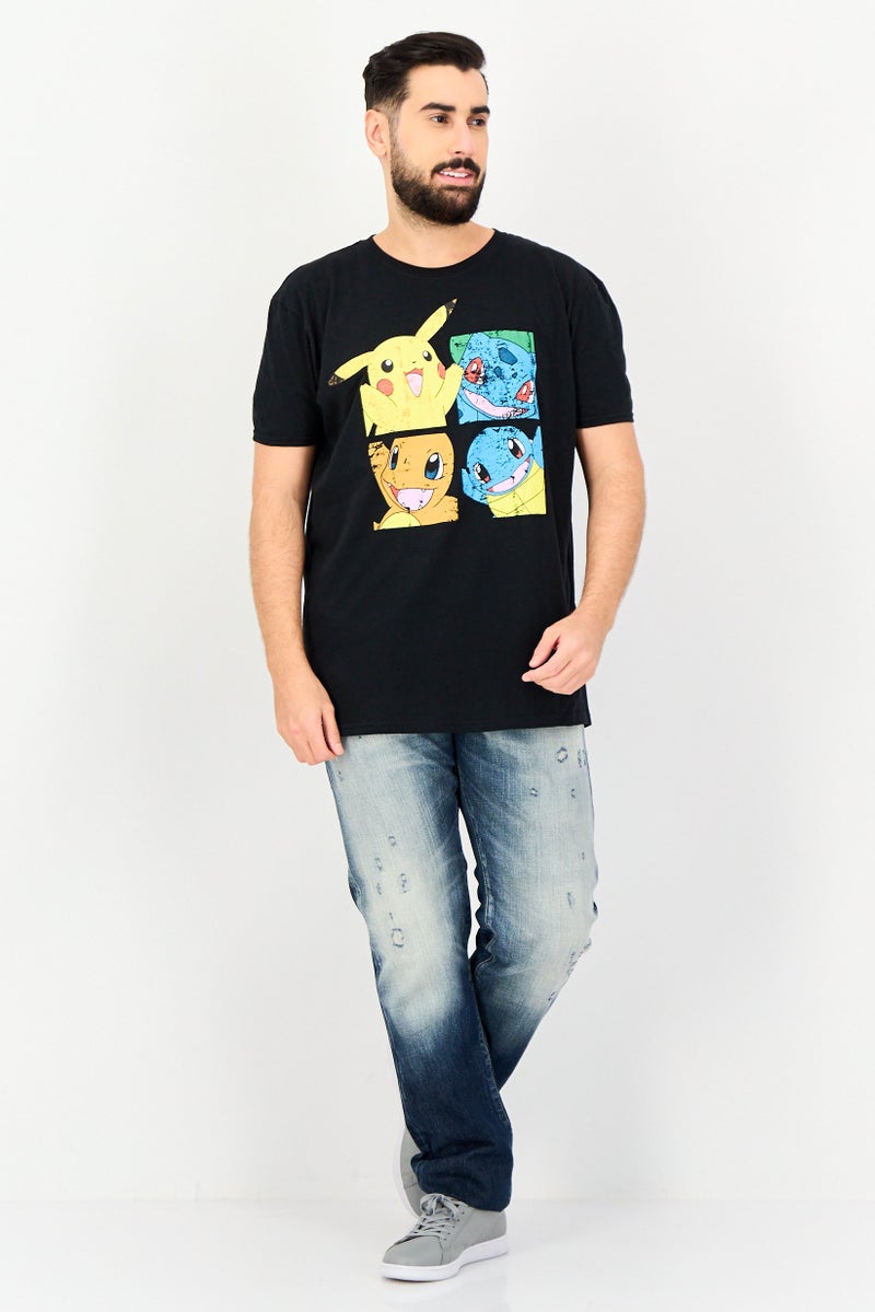 Pokemon Men Crew Neck Short Sleeve Graphic Print T-Shirt, Black - Image 2
