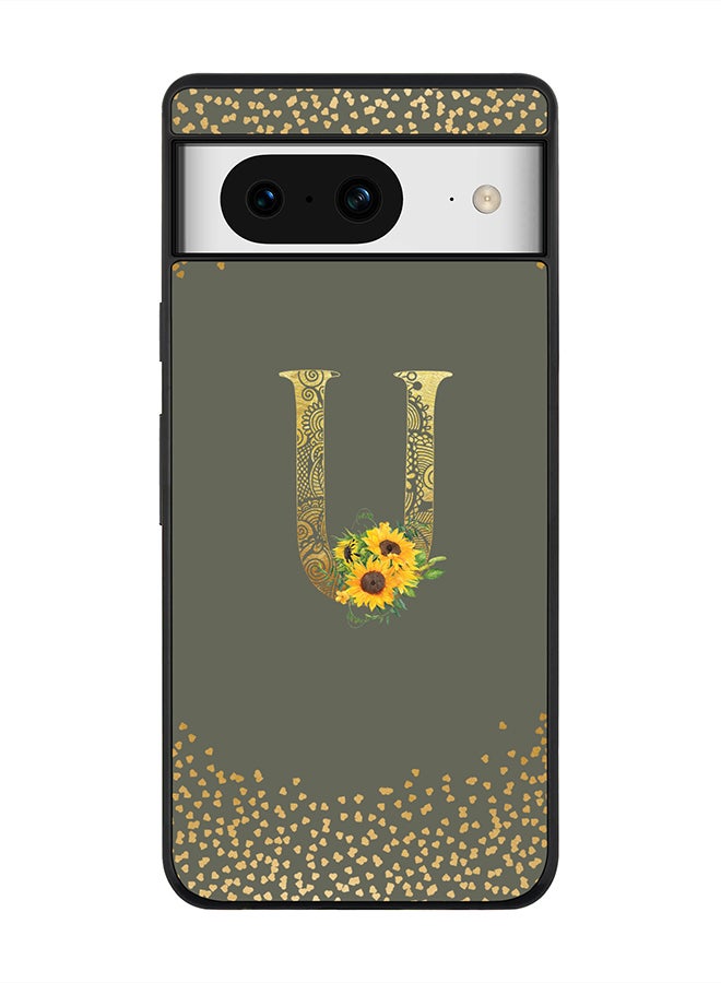 Stylizedd Rugged Black Edge case for Google Pixel 8 Case Cover - Custom Monogram Initial Letter Mandala Floral Pattern Alphabet - U (Olive Green) - Image 1