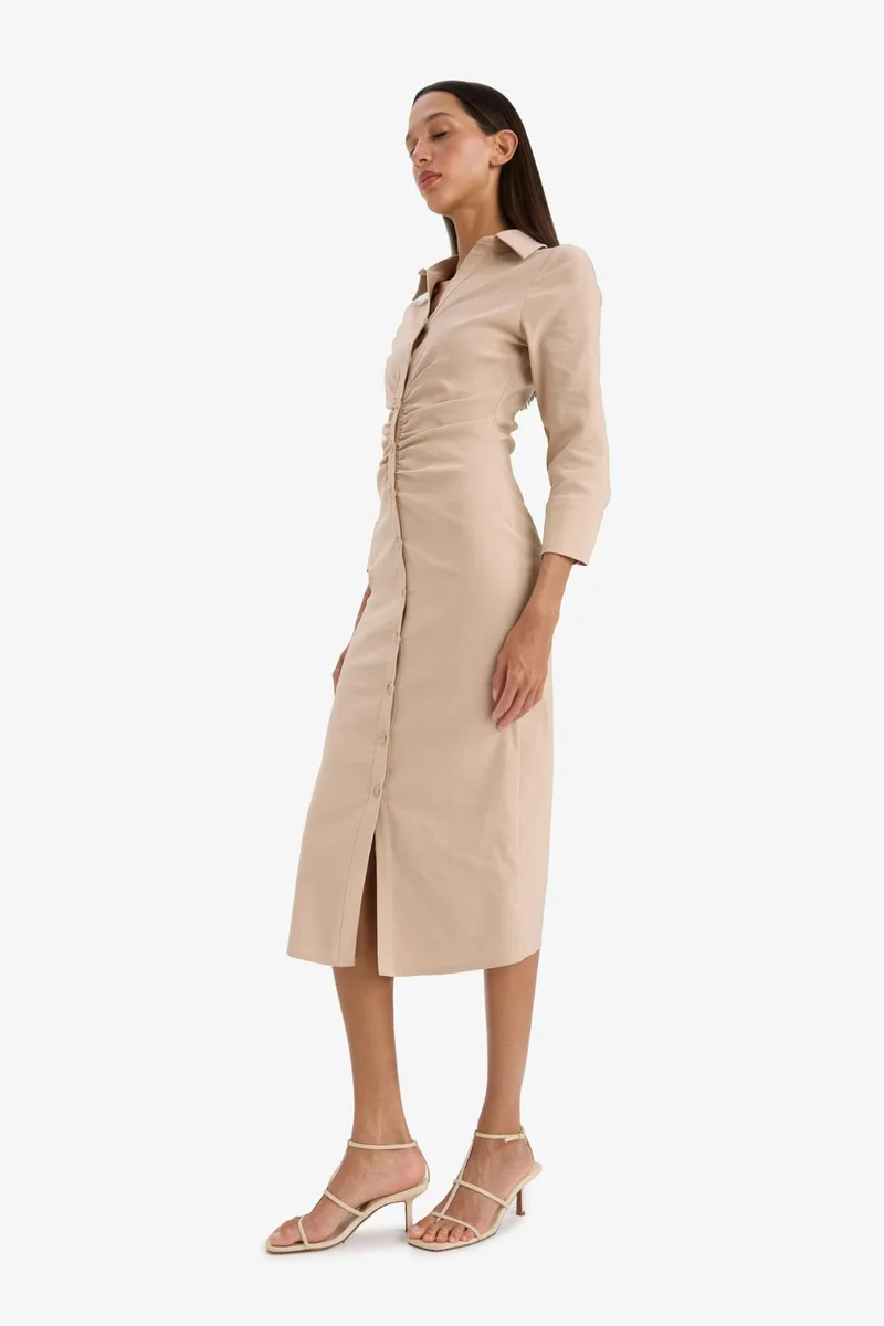 ديفاكتو Shirt Collar Basic Pleated Half Sleeve Dress
