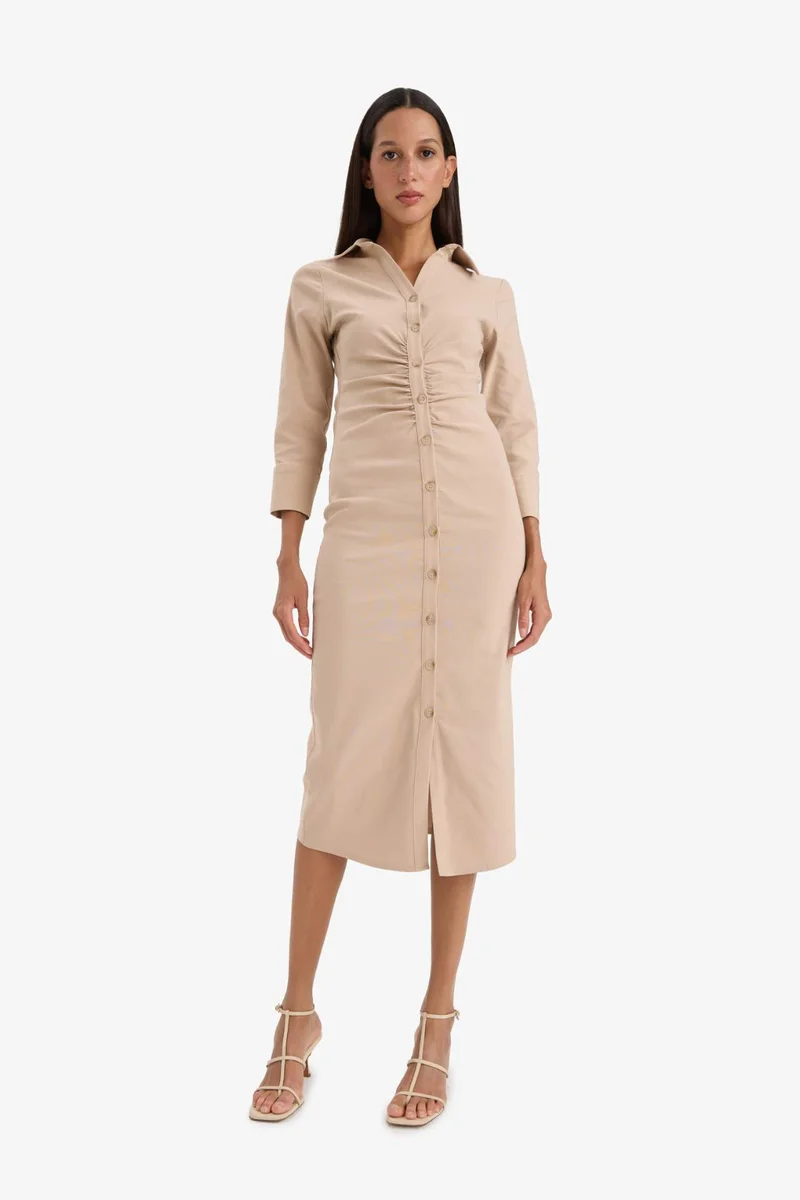 ديفاكتو Shirt Collar Basic Pleated Half Sleeve Dress