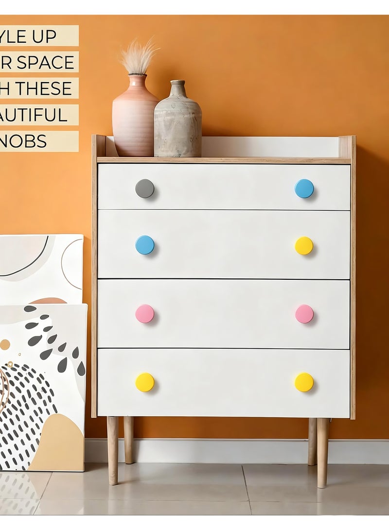 HomeNoor Assorted Macaron Color Matte Round Cabinet Knobs 4Pcs Set, 32mm Anti Collision Safety Single Hole Drawer Pulls Modern Home Kids Room Furniture Hardware - Image 5