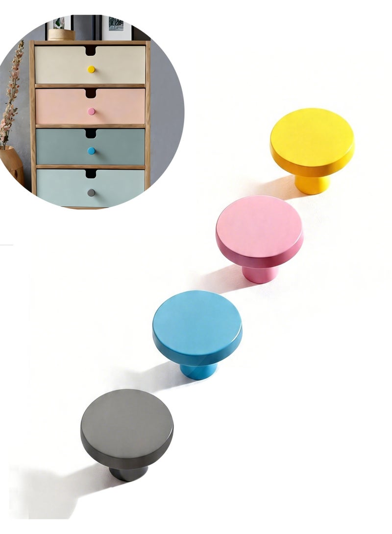 HomeNoor Assorted Macaron Color Matte Round Cabinet Knobs 4Pcs Set, 32mm Anti Collision Safety Single Hole Drawer Pulls Modern Home Kids Room Furniture Hardware - Image 1
