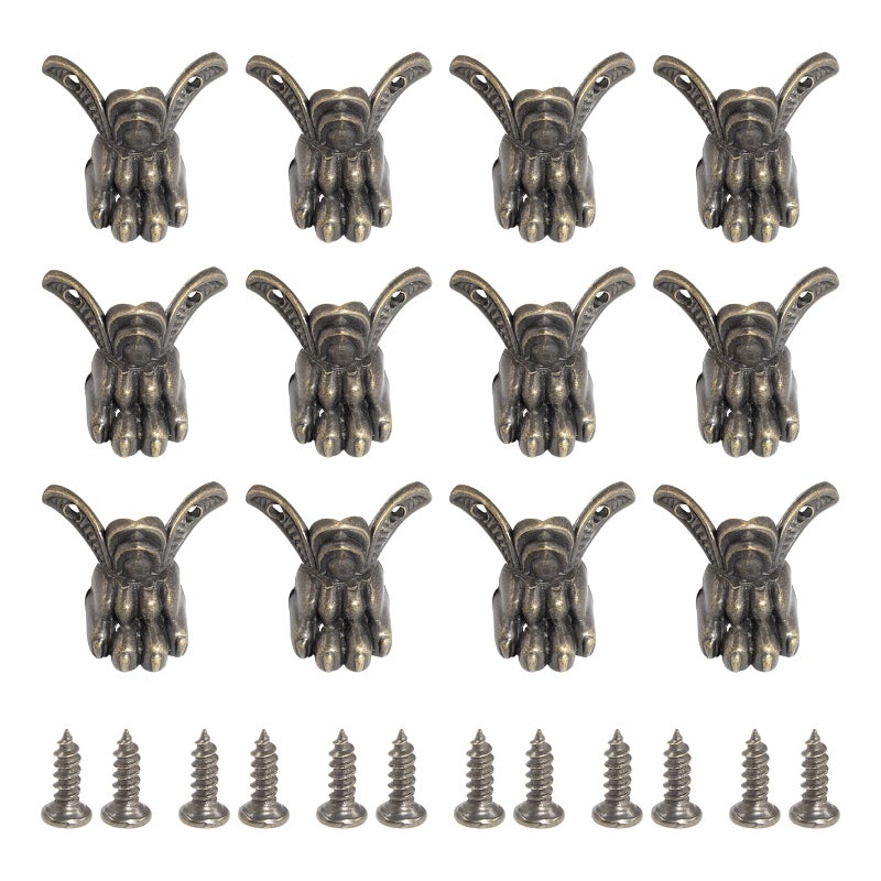 Litoexpe 12 Pieces Antique Brass Wood Box Feet  Jewelry Chest Storage Box Feet Leg Corner Protector  Furniture Decorative Feet Leg - Image 1