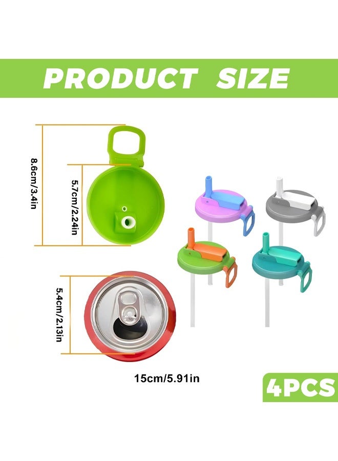 4 Pack Soda Can Lids With Straw, Soda Can Covers With Silicone Straw BPA Free Reusable For Fits Canned Beverage, Beer, Juice, Seltzer - Image 2