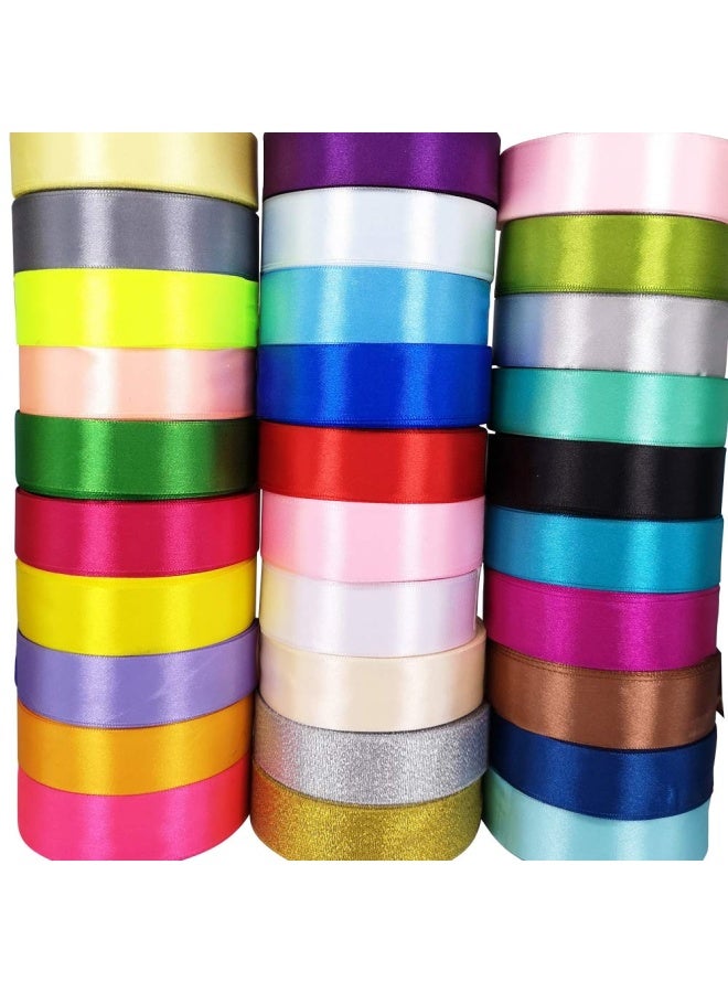 Chenkou Craft Solid Satin Ribbon Ribbons Assorted 40 Yards Craft Bow Party Decoration Packing Ribbons (Mix, 1"(25mm)) - Image 1