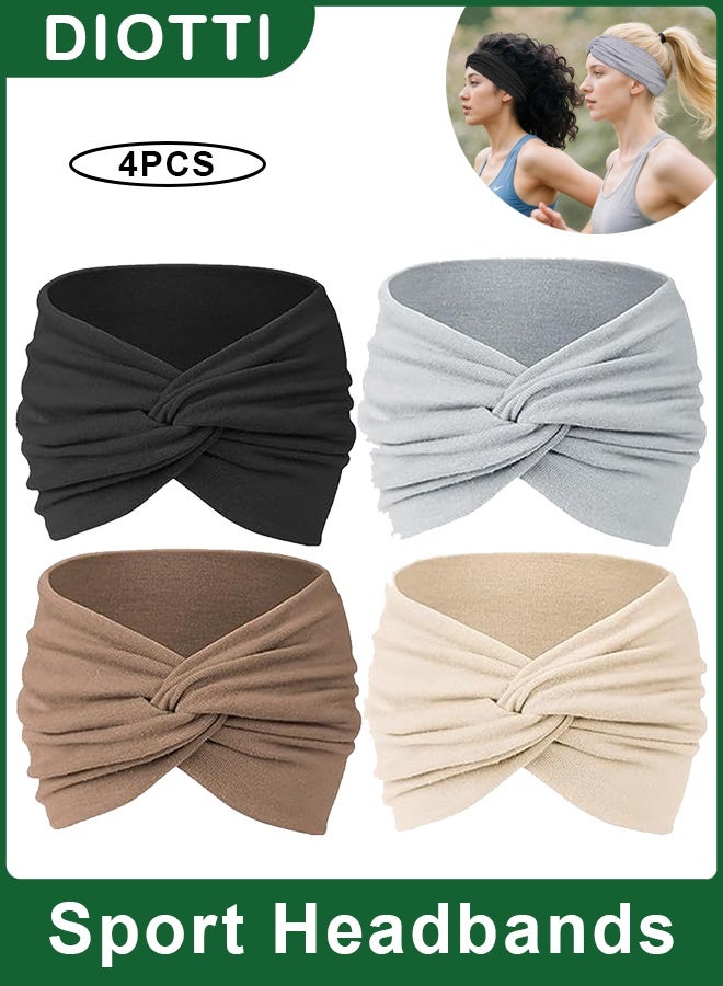 ديوتي مجموعة من 4 ربطات رأس بوهو عريضة للنساء، ربطات شعر ناعمة ومرنة بعقد ملتوية، إكسسوارات شعر مرنة لليوجا والتمارين الرياضية - Image 1