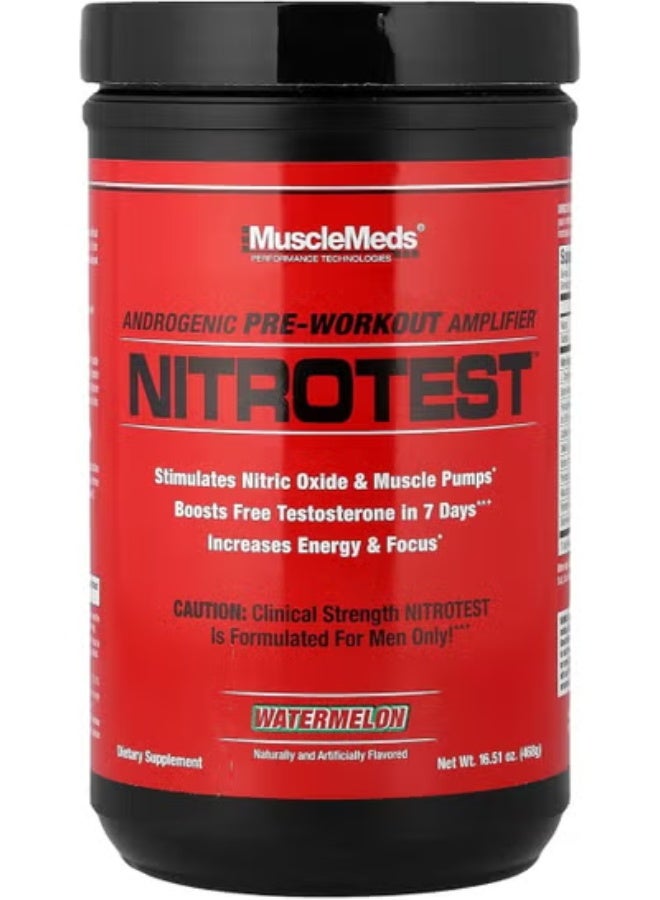 ماسيلميدز ماسكيل ميدز، نيتروتِست مضخم تمرين قبل التدريب الأندروجيني، بنكهة البطيخ، 16.51 أونصة (468 غرام) - Image 1