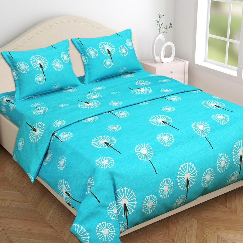 VAS COLLECTIONS XXL Microfiber Soft Cotton King Size Bedsheet for Double Bed King Size 108 x108 in 9 Feet 275x275 cm 2 Large Size Pillow Covers Without Joint Sky Blue and White 200 tc 240 tc