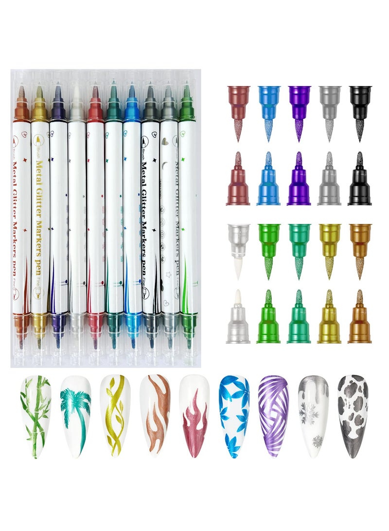 SYOSI 10 Pcs Double-ended Nail Art Pens, Nail Art 3D Painted Pen Graffiti Pen for DIY Nail Art Nail Design Manicure Tools - Image 1