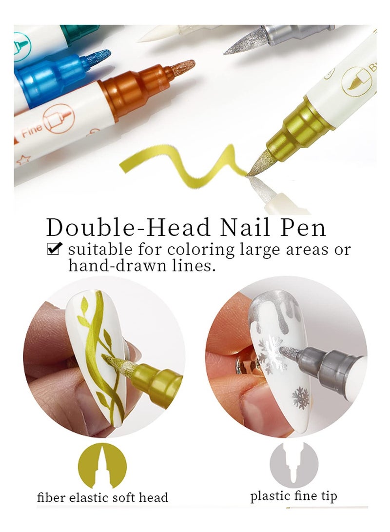 SYOSI 10 Pcs Double-ended Nail Art Pens, Nail Art 3D Painted Pen Graffiti Pen for DIY Nail Art Nail Design Manicure Tools - Image 2