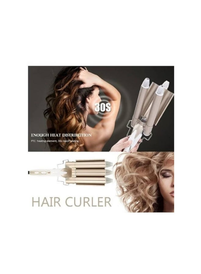 مكواة تجعيد الشعر الجديدة بثلاثة أسطوانات - مكواة تجعيد ثلاثية الأسطوانات من السيراميك والتورمالين، درجة حرارة قابلة للتعديل، جهد مزدوج، 25 مم، مناسبة للنساء والفتيات - Image 3