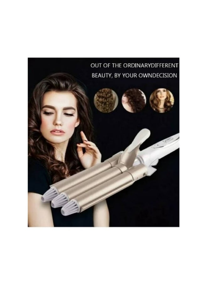 مكواة تجعيد الشعر الجديدة بثلاثة أسطوانات - مكواة تجعيد ثلاثية الأسطوانات من السيراميك والتورمالين، درجة حرارة قابلة للتعديل، جهد مزدوج، 25 مم، مناسبة للنساء والفتيات - Image 4