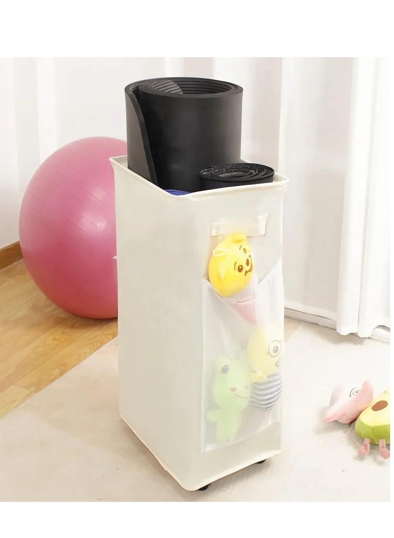 2Pcs Laundry Hamper with Wheels, Yoga Storage Basket, Rolling Laundry Basket, Collapsible Clothes Storage Cart, Foldable Yoga Mat Storage Racks, Slim Corner Storage Organizer, Gray and Beige, 84L - Image 4