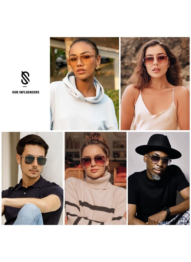 Sojos Retro Square Metal Frame Sunglasses For Women Men Vintage Double Bridge Flat Lens Unisex Sunglasses Sj1180 With Black Grey&Blue  - Image 2