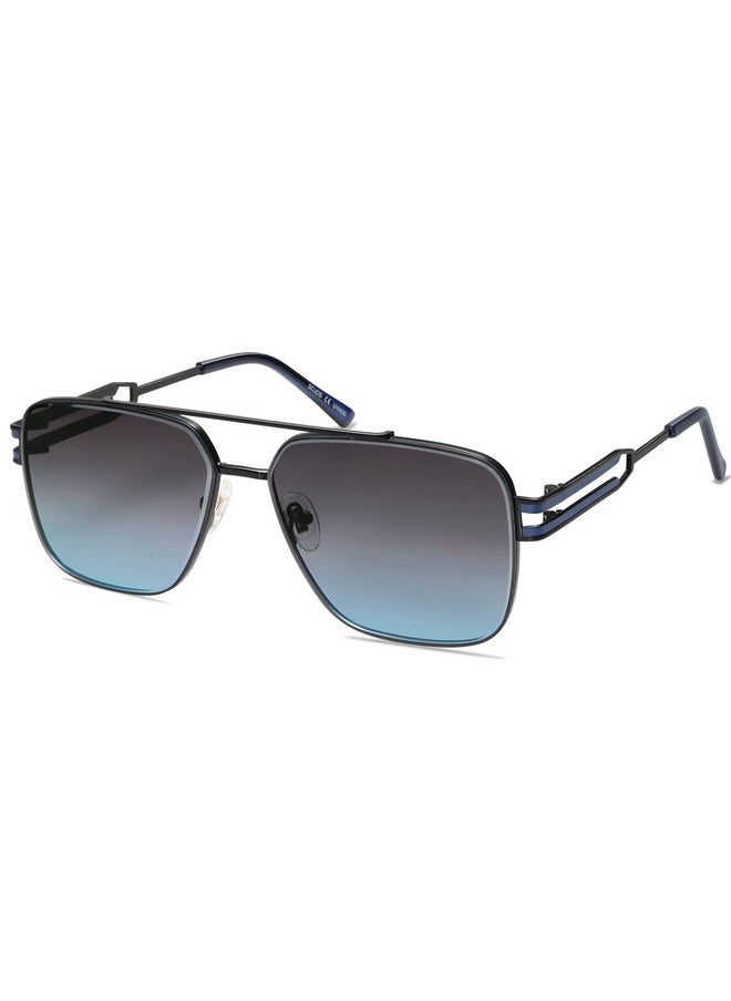 Sojos Retro Square Metal Frame Sunglasses For Women Men Vintage Double Bridge Flat Lens Unisex Sunglasses Sj1180 With Black Grey&Blue  - Image 3