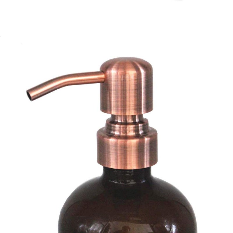 CHBJDAN 2 Pack Thick Amber Glass Pint Jar Soap Dispenser With Copper Stainless Steel Pump  16Ounce Boston Round Bottles Dispenser With Rustproof Pump For Essential Oil  Lotion Soap - Image 2