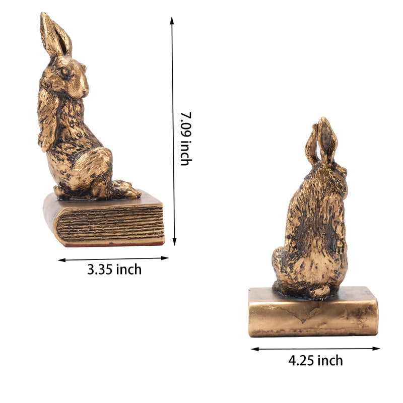 Mervkis Book Ends for Shelves to Hold Books Hevay Duty,Decorative Bookends for Bookshelf DÃ©cor,Cute Animal Rabbit Book Stopper Easter Bunny Statues for Home, Office Desk, Living Room Decoration,1 Pair (Gold) - Image 4