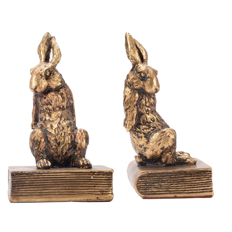 Mervkis Book Ends for Shelves to Hold Books Hevay Duty,Decorative Bookends for Bookshelf DÃ©cor,Cute Animal Rabbit Book Stopper Easter Bunny Statues for Home, Office Desk, Living Room Decoration,1 Pair (Gold) - Image 1