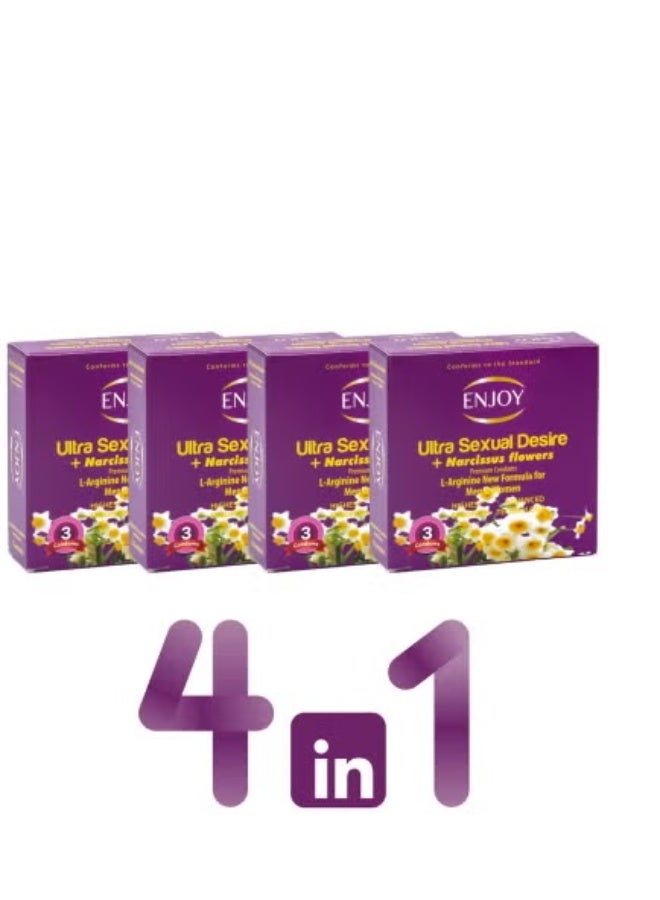 Pack of 4 Narcissus Flowers And Premium Condoms  3pcs