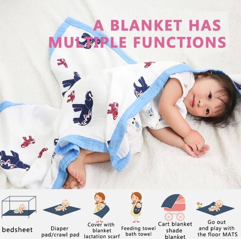 heartbury 100% Organic Cotton 6 Layer Ultra-Soft Muslin Blanket for Baby, Bath Towel for New Born Baby - 110X110 cm - (0-3 Years) - Image 5