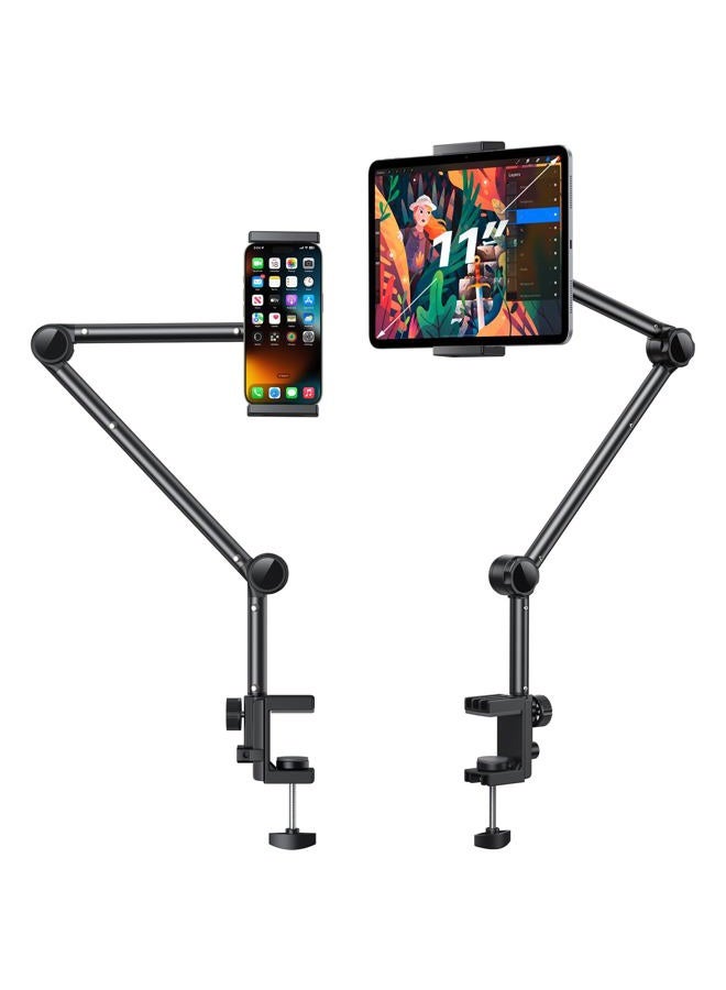 OMOTON Tablet Stand Mount for Desk, Adjustable Phone Holder for Bed with Metal Arm Fits for 4.7-13 Inches iPad Pro, Air/Mini, Kindle and Phones - Image 1
