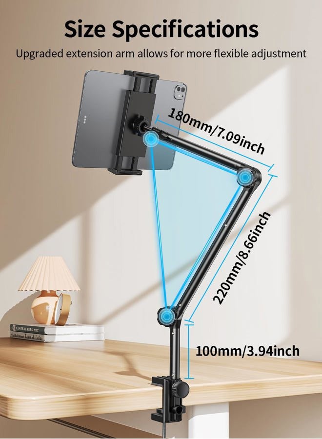 OMOTON Tablet Stand Mount for Desk, Adjustable Phone Holder for Bed with Metal Arm Fits for 4.7-13 Inches iPad Pro, Air/Mini, Kindle and Phones - Image 2
