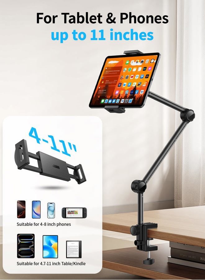 OMOTON Tablet Stand Mount for Desk, Adjustable Phone Holder for Bed with Metal Arm Fits for 4.7-13 Inches iPad Pro, Air/Mini, Kindle and Phones - Image 3