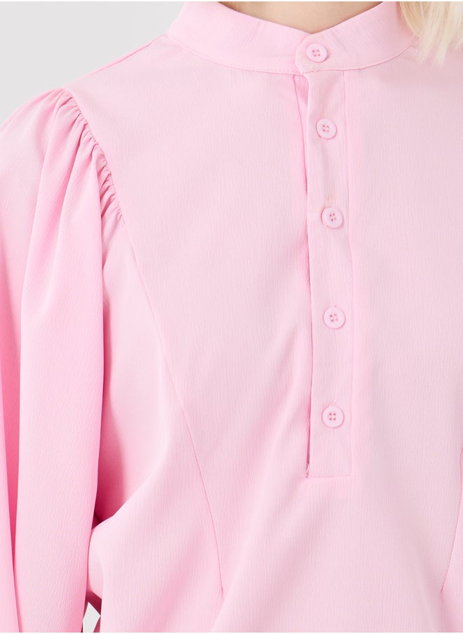 Take Two Take Two Solid Balloon Sleeve Buttoned Blouse  - Image 3