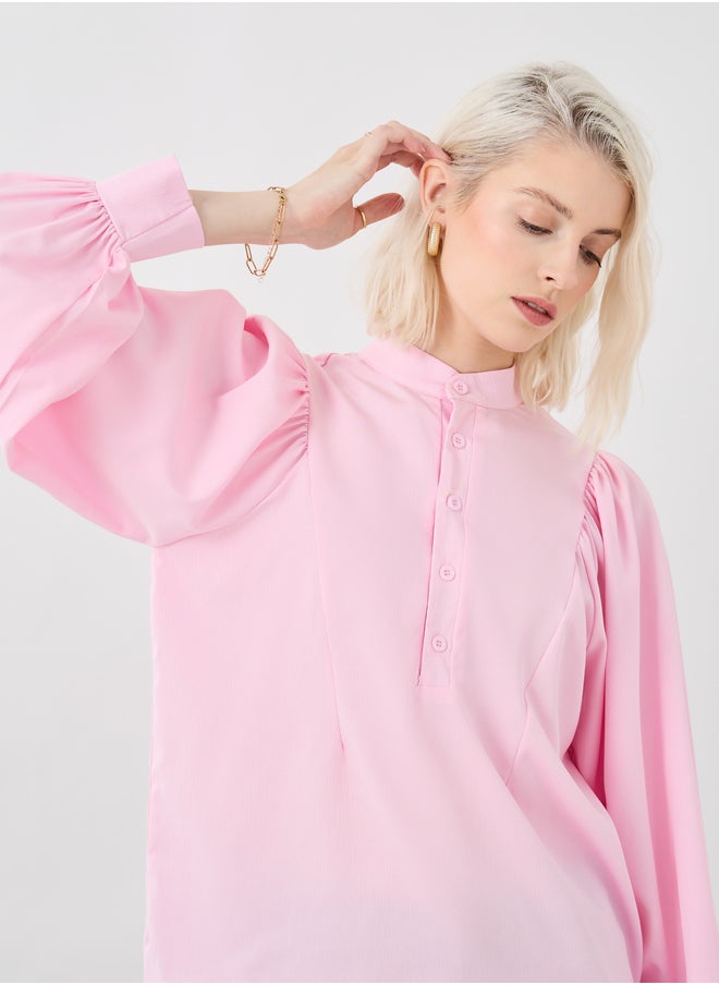 Take Two Take Two Solid Balloon Sleeve Buttoned Blouse  - Image 4