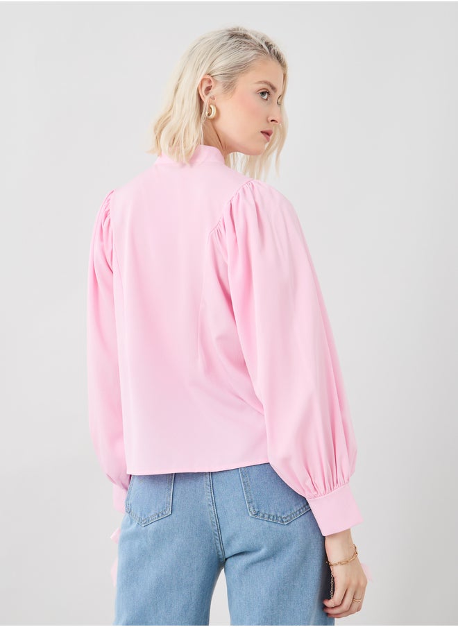 Take Two Take Two Solid Balloon Sleeve Buttoned Blouse  - Image 5