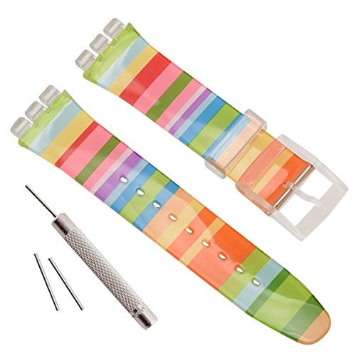 GreenOlive Replacement Waterproof Silicone Rubber Watch Strap Watch Band for Swatch (17mm 19mm 20mm) (19mm, Iridescence) - Image 1