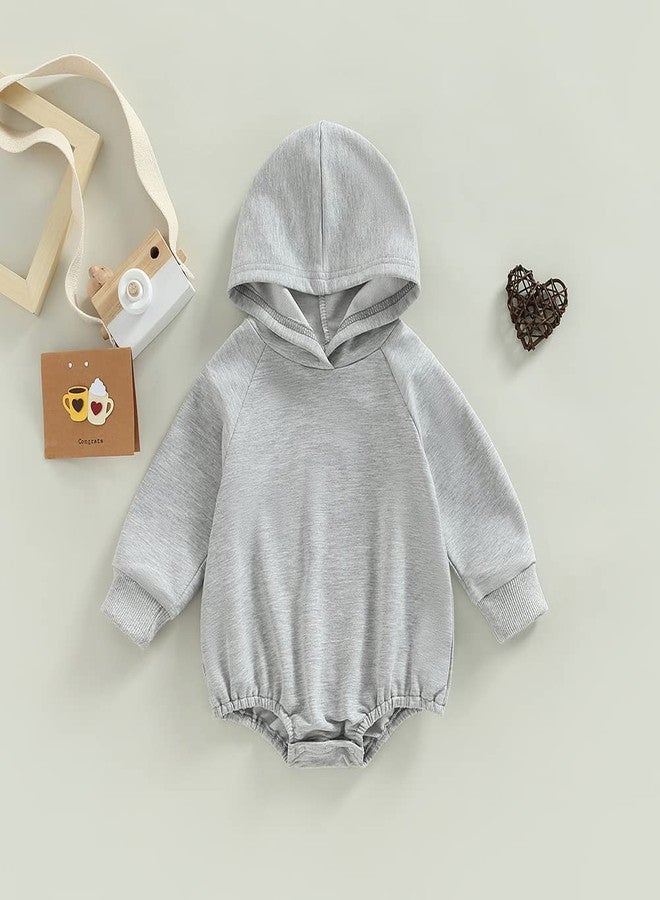 Thorn Tree Newborn Baby Boy Hooded Sweatshirt Long Sleeve Solid Romper Infant Baby Fall Winter Onesie Outfits (Gray,12-18 Months) - Image 2