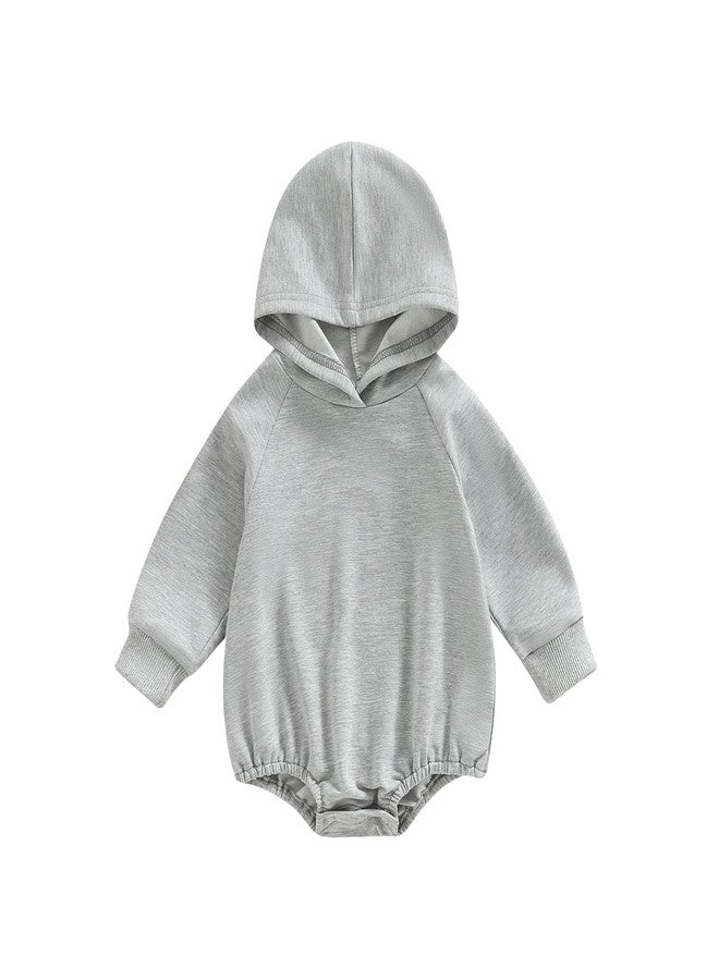 Thorn Tree Newborn Baby Boy Hooded Sweatshirt Long Sleeve Solid Romper Infant Baby Fall Winter Onesie Outfits (Gray,12-18 Months) - Image 1